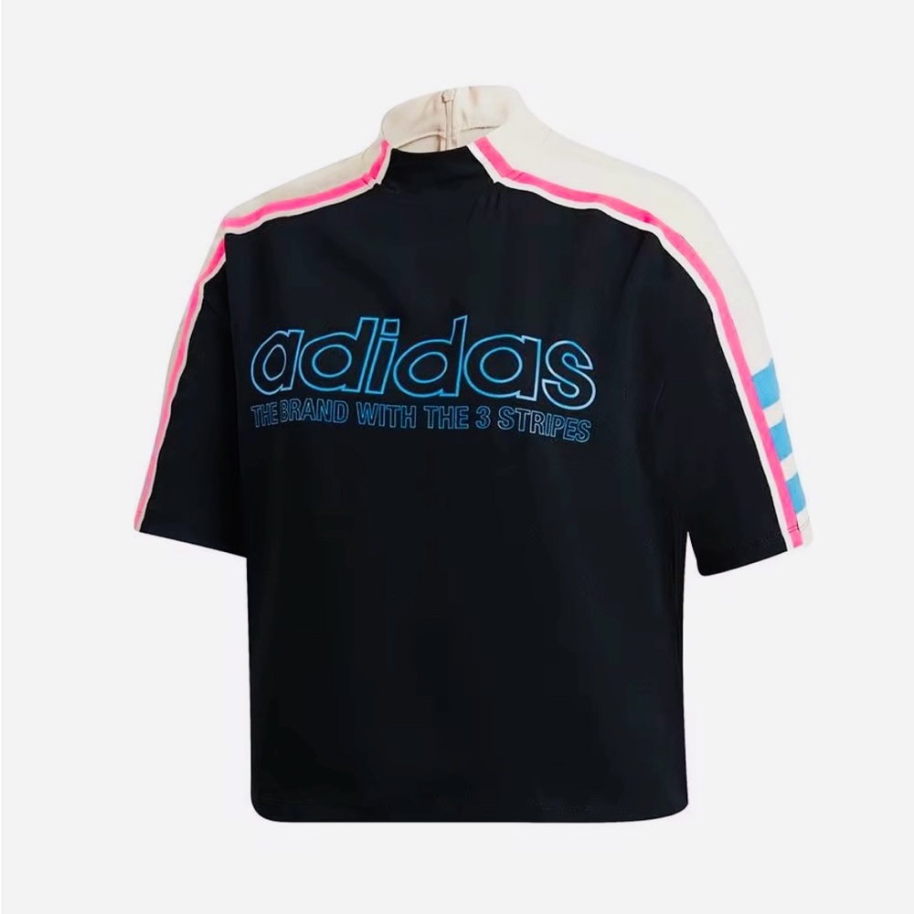 Adidas Black and Pink Logo OG T-Shirt